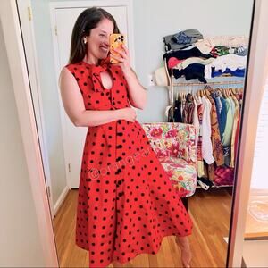MARIANNA SENCHINA Red Black Polkadot Runway Midi Dress XS